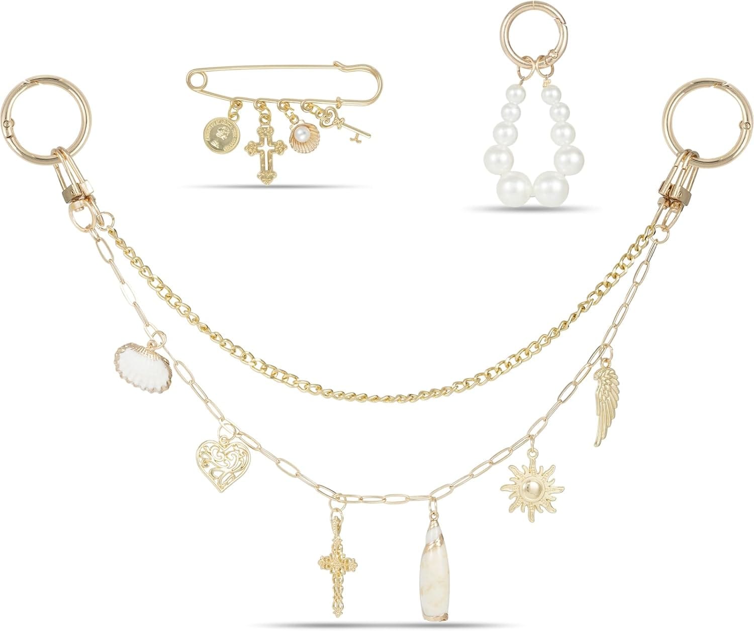 Original 4 In 1 Bag Charms Gold, Purse Charms, Pearl Bag Charms For Handbags, Purse Keychain, Purse Chain Charm, Bag Charm Chain, Bag Charms For Women