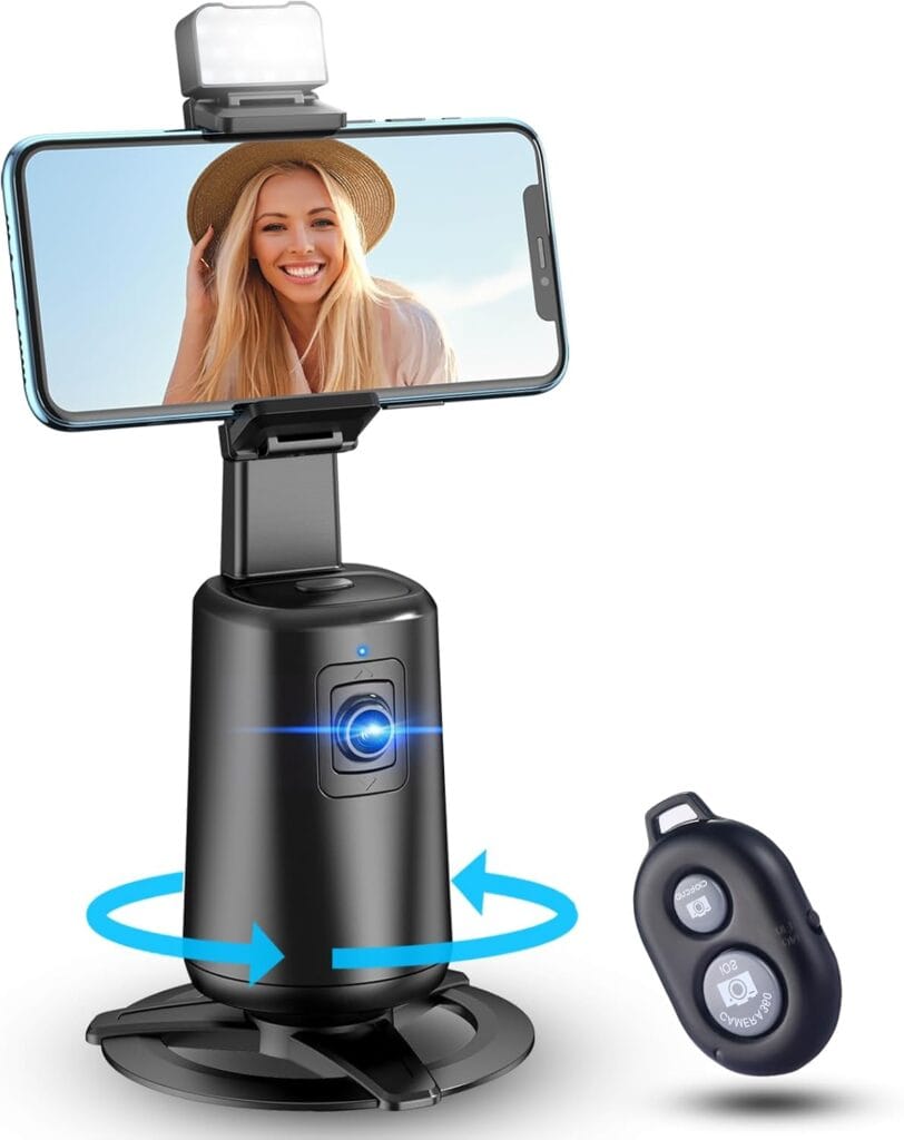 Auto Face Tracking Tripod 360° Rotating Auto Tracking Phone Stand, No App, Phone Camera Stand With Remote And Gesture Control, Rechargeable Smart Shooting Stand For Live Video Recording Tiktok（Black）
