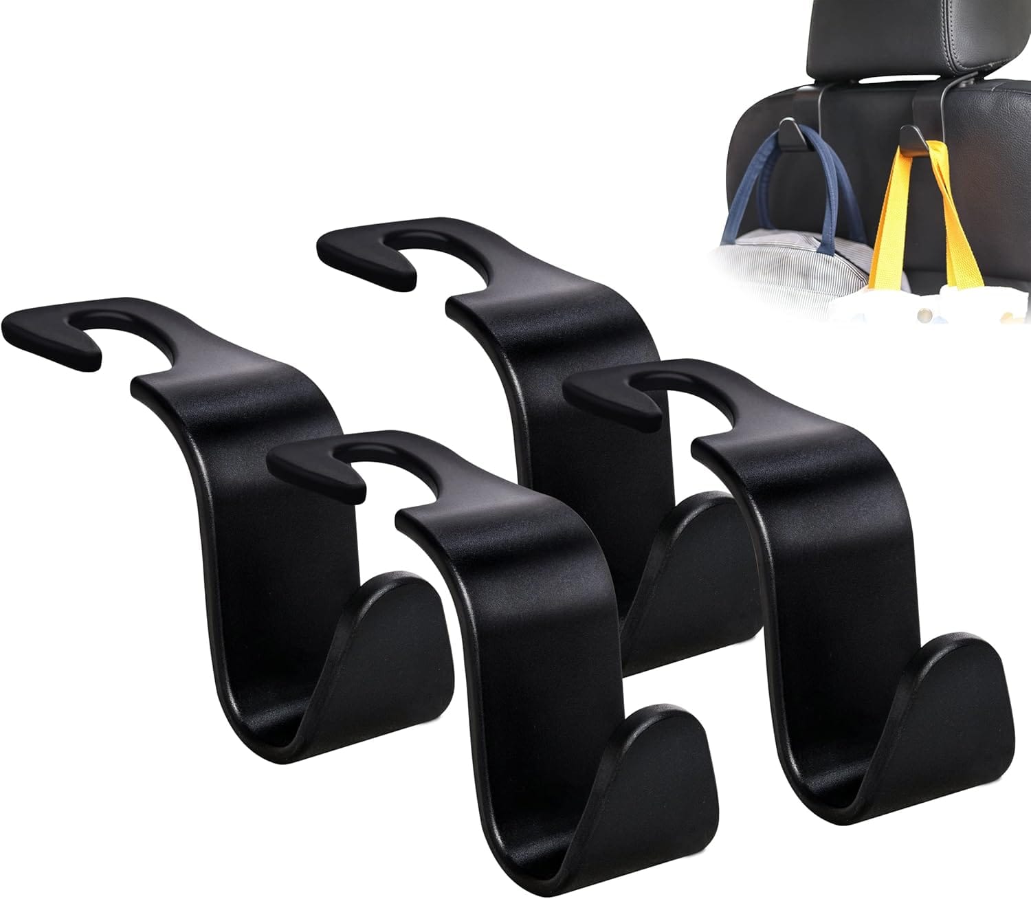Amooca Car Seat Headrest Hook 4 Pack Hanger Storage Organizer Universal For Handbag Purse Coat Fit Universal Vehicle Car Black S Type