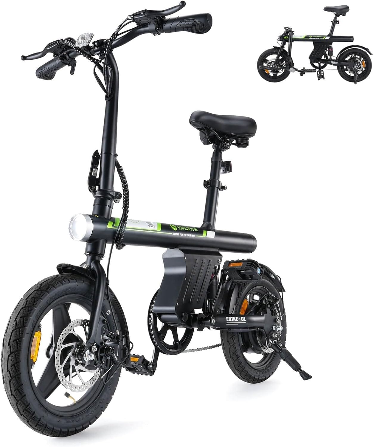 Isinwheel U1 Electric Bike For Adults 500W Motor, 20 Mph Folding Ebike, 14″/16″/20″ Adults Electric Bicycles With Smart Uphill, 280.8Wh Battery, 25 Miles Pas Range, Mini E Bikes For Adults And Teens