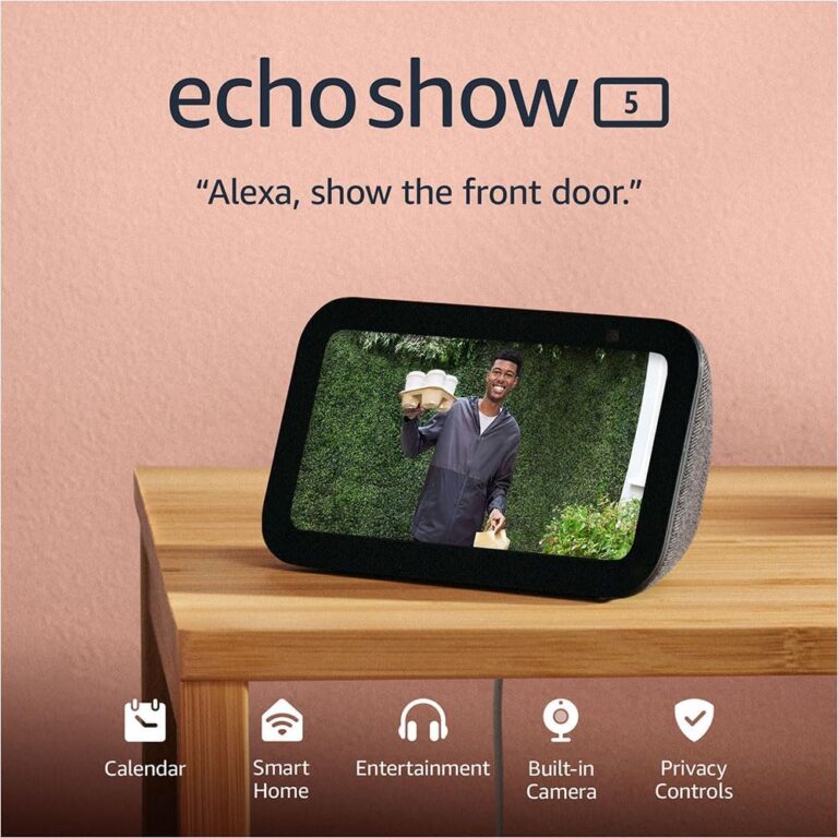 Like-New Amazon Echo Show 5 (newest model), Smart display with 2x the bass and clearer sound, Charcoal