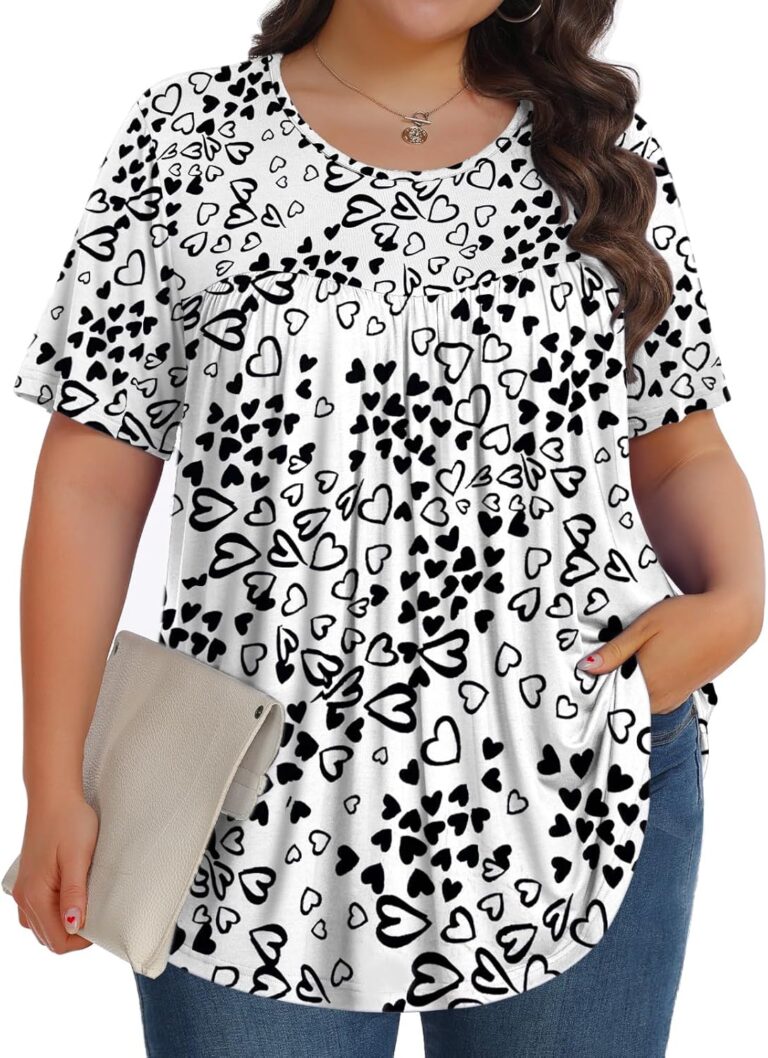 Womens Plus Size Tops Tunic Short Sleeve Crew Neck Shirts Casual Soft Blouse 1X-5X
