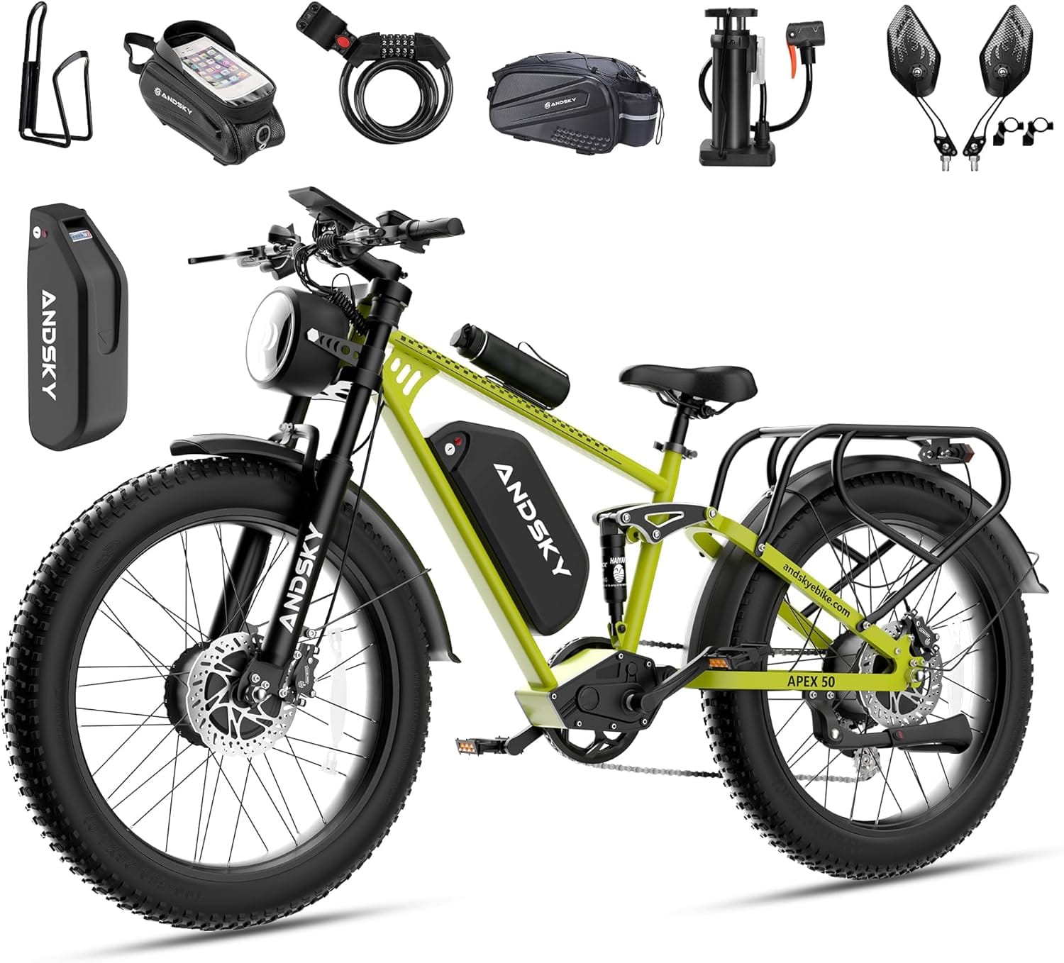 Apex 50 Electric Bike For Adults With Dual Motor 48V/52V/25Ah, 26″ Fat Tires Full Suspension 3000W Peak Electric Mountain Bike, 35Mph/100Mile, Hydraulic Brake Ul2849(Immediate-De’Livery)