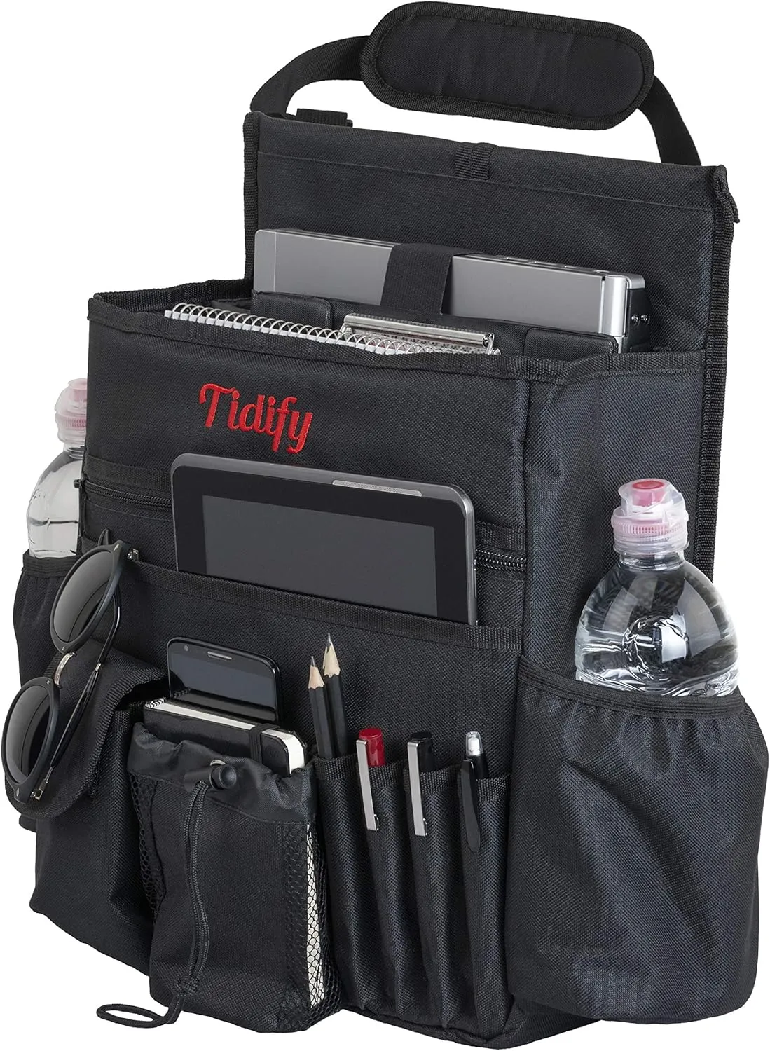 Tidify Car Front Seat Organizer [2023 Updated] With Dedicated Tablet And Laptop Storage Stabilizing Side Straps Soft Adjustable Shoulder Strap And Hardened Buckles Your Office Away From Office