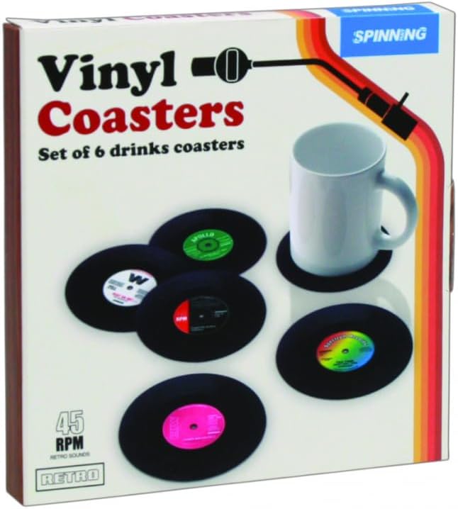 Gift Republic Retro Vinyl Coasters, Cool Drinks Coasters, Great Housewarming Gift, Music Lovers Gift Idea
