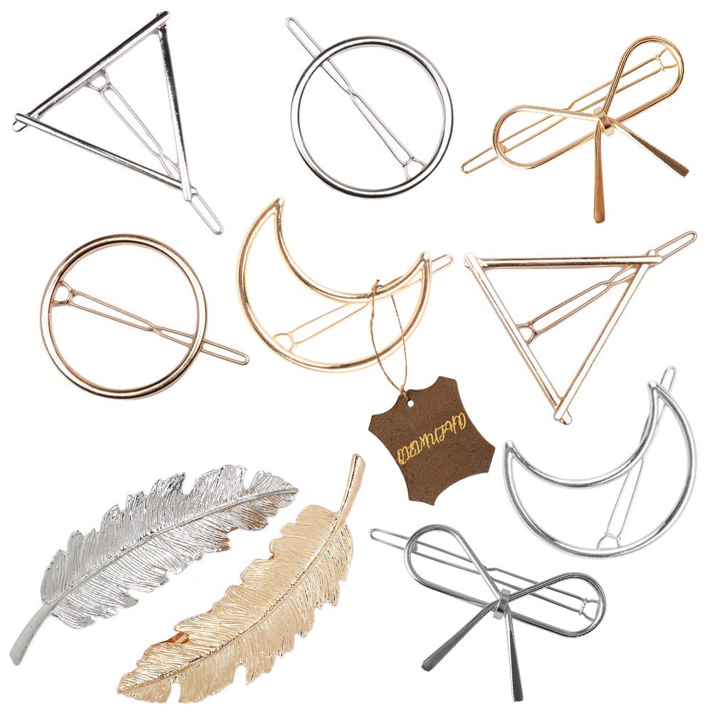 Gold Silver Minimalist Hair Clips Dainty Feather Hollow Hair Clips Set Feather Hair Pins Geometric Barrette Hair Accessories For Women