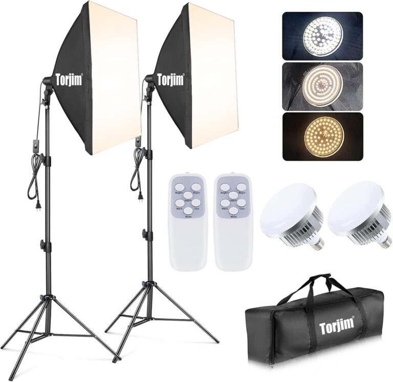 Torjim Softbox Photography Lighting Kit, 2Pcs 27″ x 27″ Professional Soft Box | 3000K-7500K 85W LED Bulbs with Remote, Photography Continuous Lighting Kit for Studio Lights, Portrait, Video Recording
