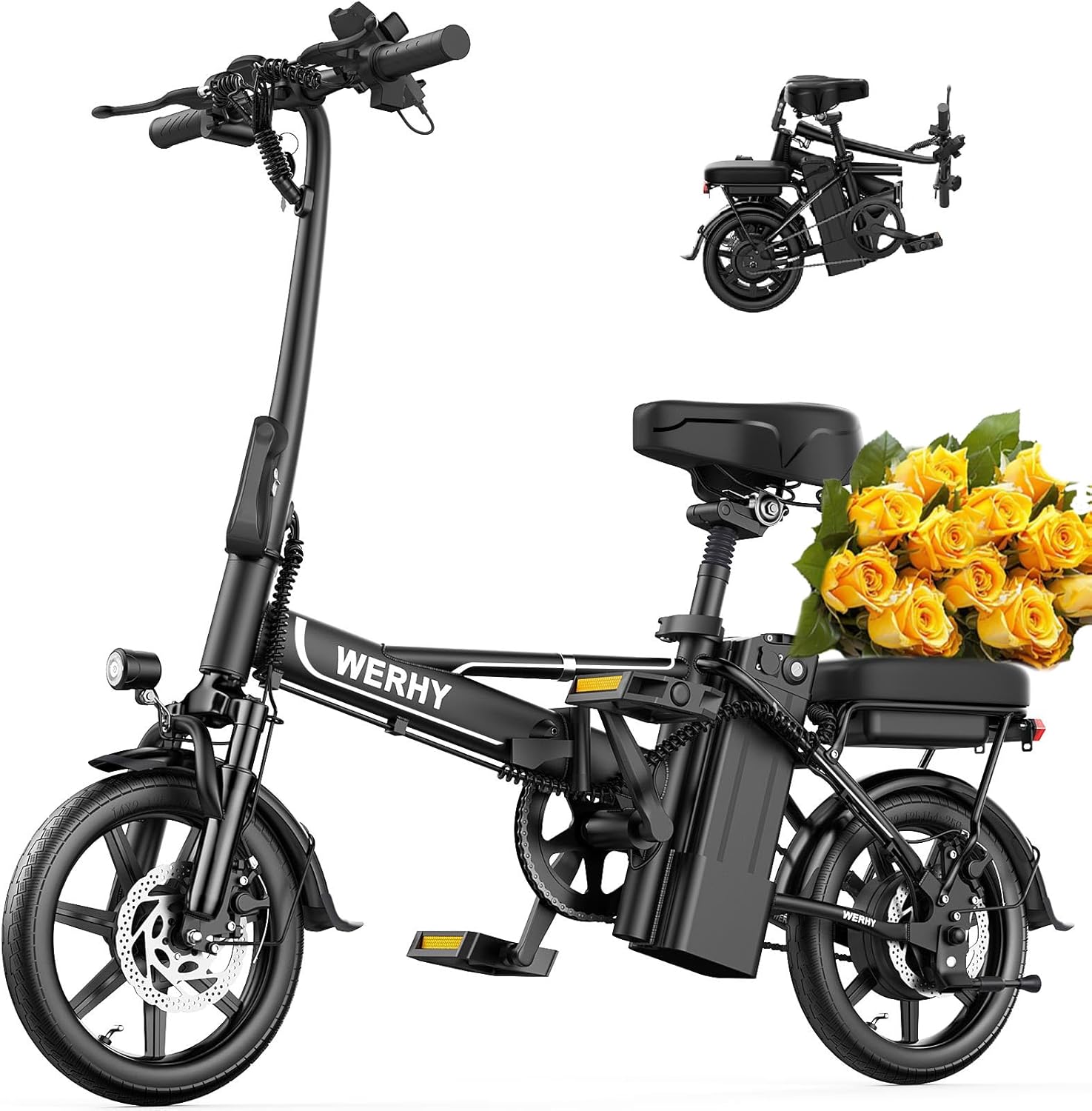 Electric Bike For Adults, 500W Motor, 22 Mph Max Speed Folding Ebike, 499.2/748.8Wh Battery, 14″ Electric Bicycles, Max 35/55 Miles Range (Pedal Assist Mode), Mini E Bikes
