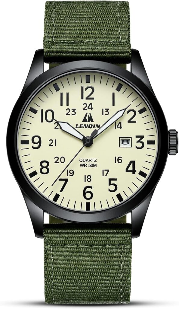 Ln Lenqin Mens Watches Unisex Military Sport Nylon Strap Stylish Luminous Fashion Analog Quartz Watch For Men Waterproof Army Tactical Casual Wristwatch
