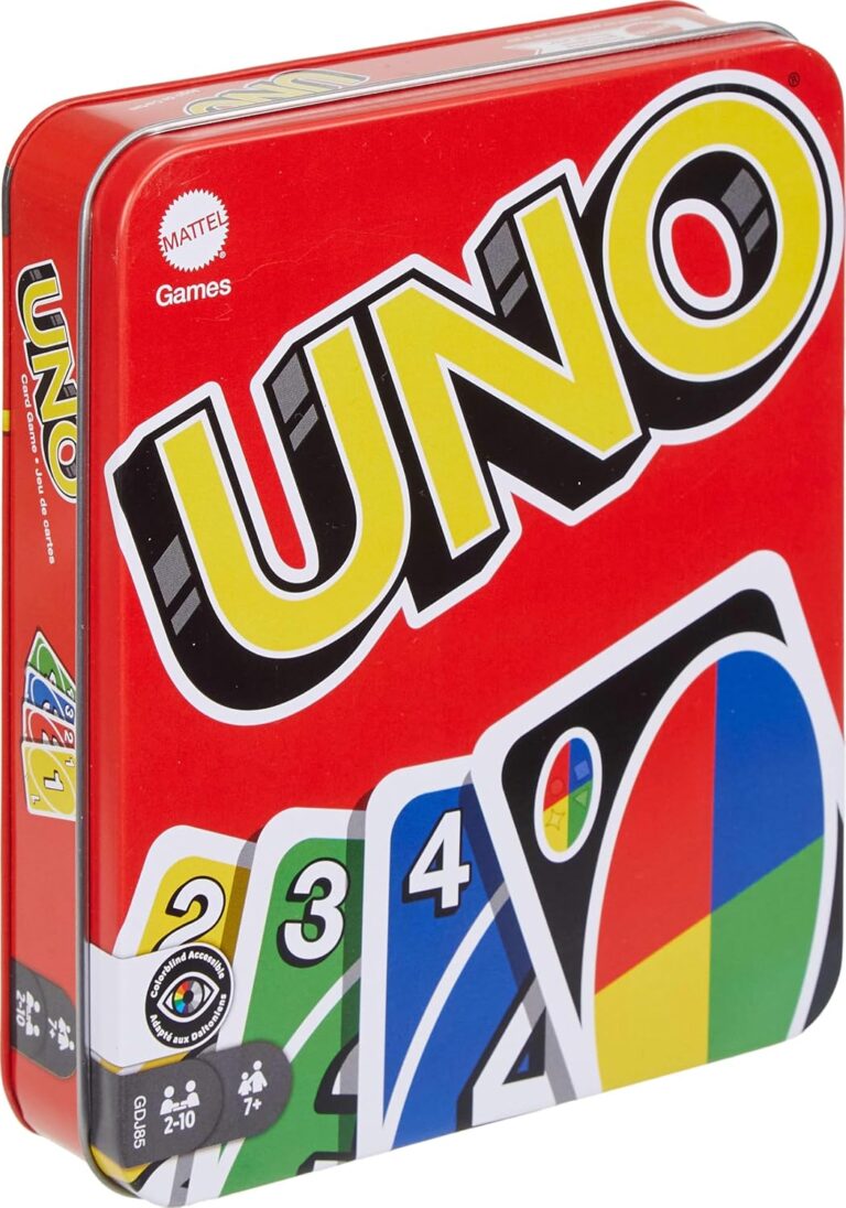 Mattel Games UNO Card Game for Family Night, Travel Game & Gift for Kids in a Collectible Storage Tin for 2 to 10 Players (Amazon Exclusive)