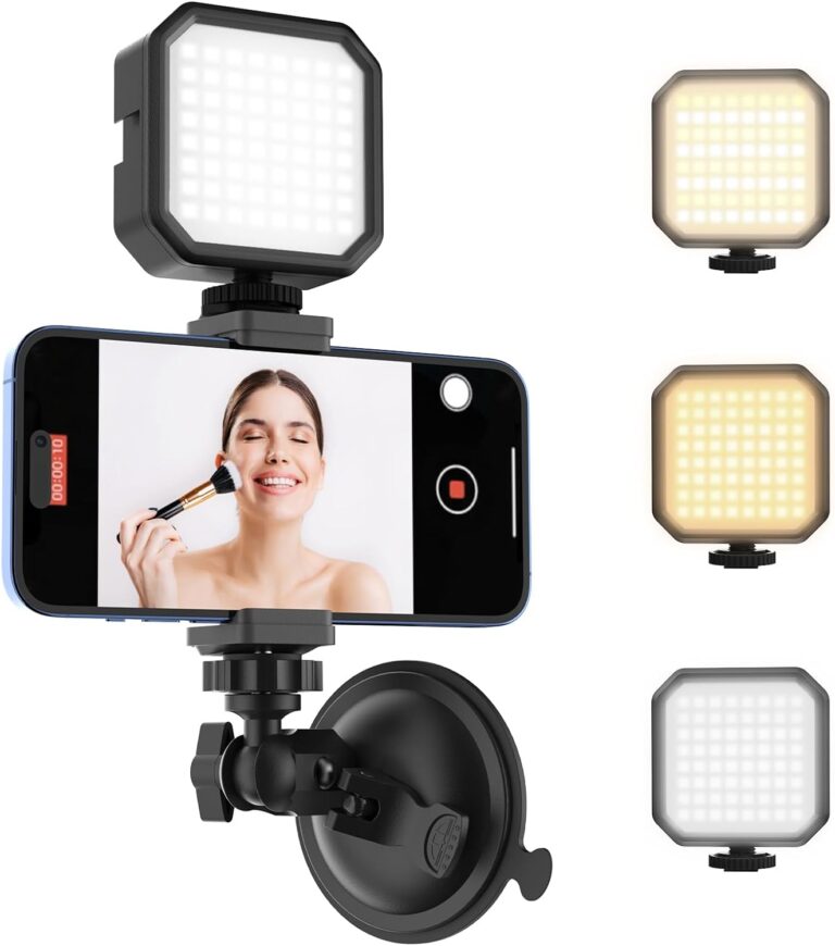 Suction Cup Phone Mount with Rechargeable Light, HzTinT Mirror Phone Holder with Light Shower Bathroom Kitchen, Mirror Tripod for TikTok YouTube Instagram Make Up Pics Video Content Creator