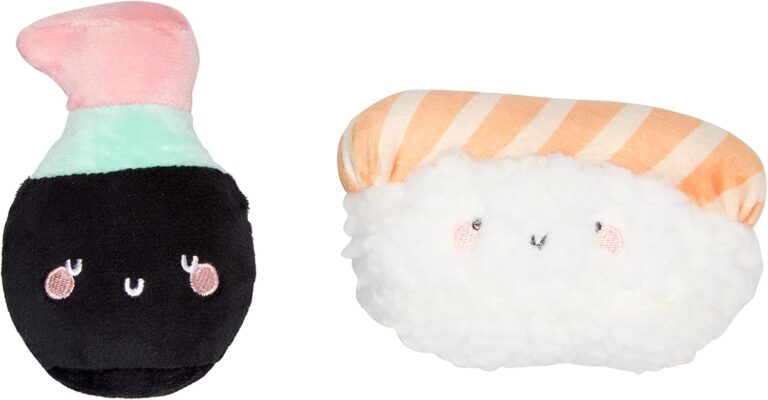 Pearhead Pet Interactive Plush, Chew, and Catnip Sushi & Soy Sauce Cat Toys, Set of 2, Owner Playtime Accessory, Must Have Kitten Accessories