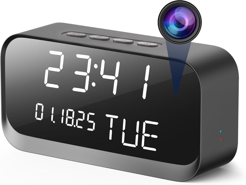 Clock Camera – WiFi Nanny Cam with 1080P HD Video, AI Motion Detection, Clear Night Vision, Dual-Band WiFi, Bluetooth Connectivity, Local & Cloud Storage – Indoor Security Camera for Home & Office