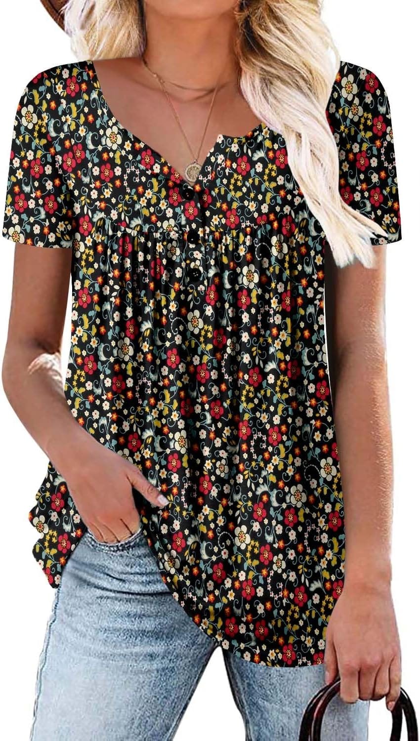Roselinlin Women’S Short Sleeve Shirts Floral Summer Tops Loose Fit For Leggings Roselinlin Women’S Short Sleeve Shirts Floral Summer Tops Loose Fit For Leggings