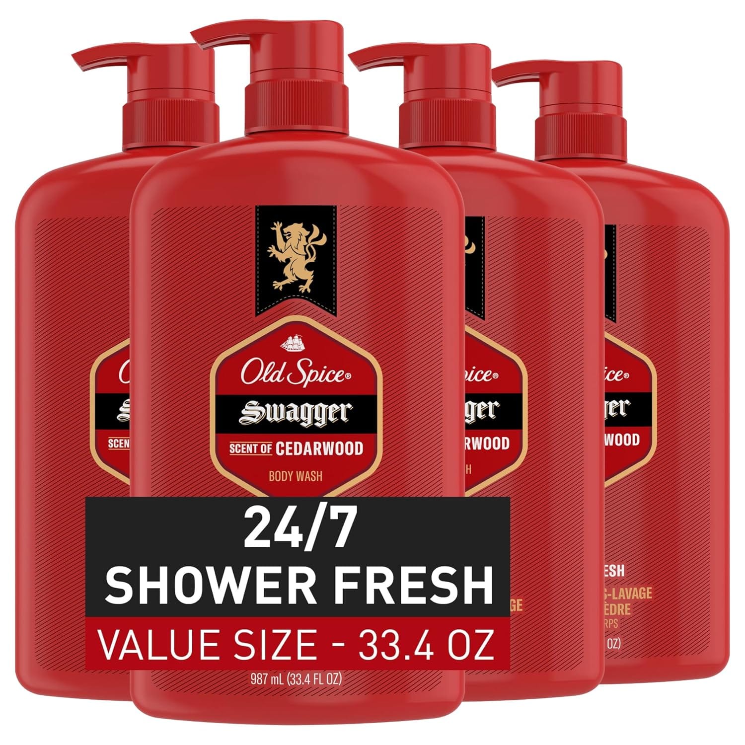 Old Spice Refreshing Body Wash For Men, 3X Defense, 24/7 Shower Fresh With Long Lasting Scent, Red Collection, Swagger With Cedarwood Scent, 33.4 Oz (Pack Of 4) Old Spice Refreshing Body Wash For Men, 3X Defense, 24/7 Shower Fresh With Long Lasting Scent, Red Collection, Swagger With Cedarwood Scent, 33.4 Oz (Pack Of 4)