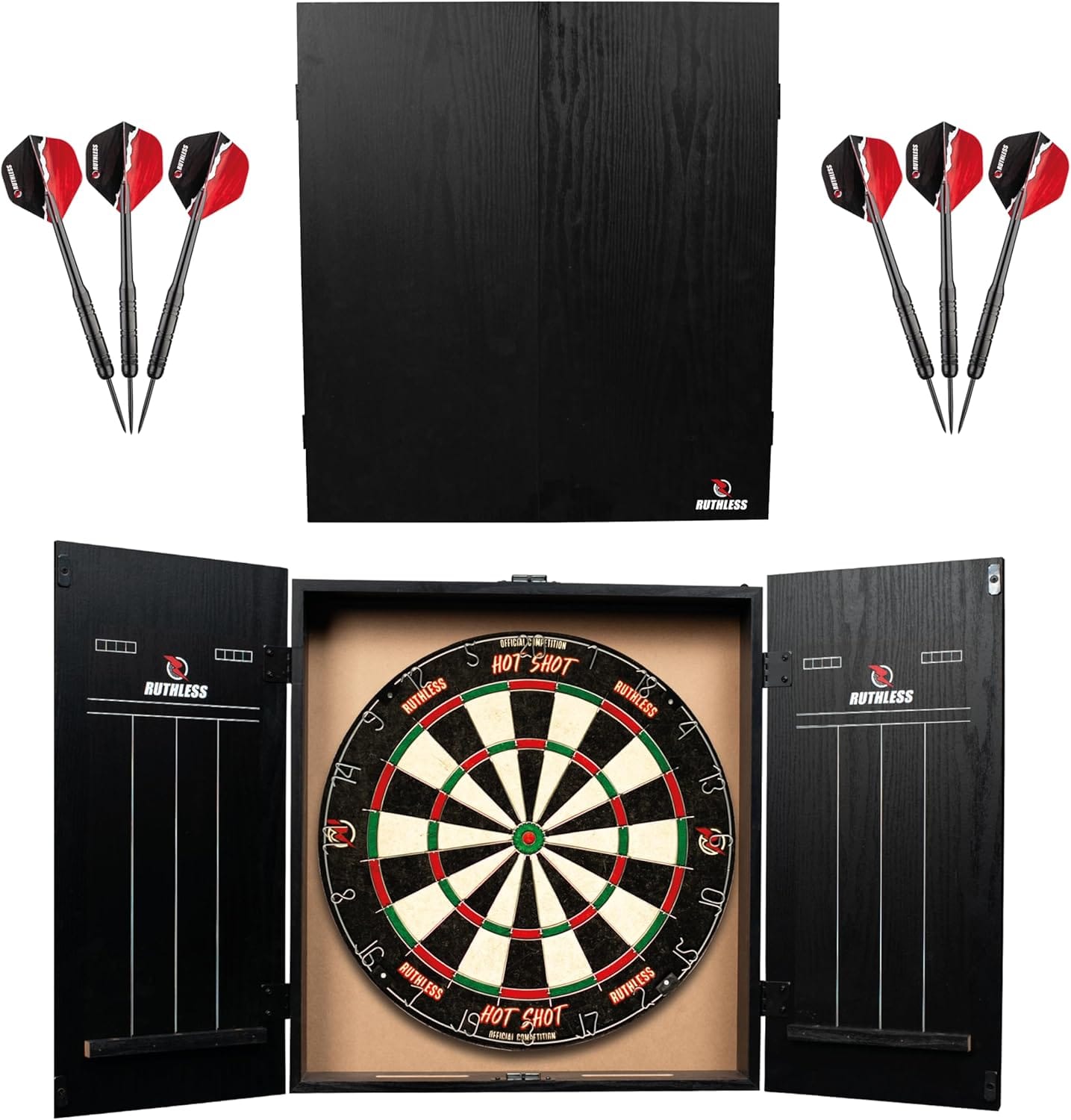 Ruthless Home Darts Centre | Complete Home Dart Board Game Centre Including Cabinet, Dartboard And 2 Sets Of Darts (Cab518) Ruthless Home Darts Centre | Complete Home Dart Board Game Centre Including Cabinet, Dartboard And 2 Sets Of Darts (Cab518)