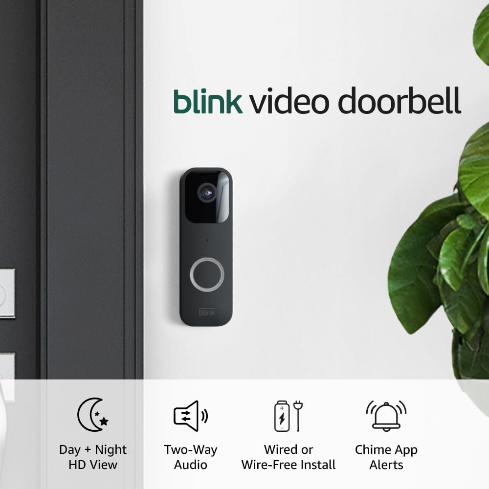 Blink Video Doorbell — Two-way audio, HD video, long-lasting battery life, wired or wire-free install, motion detection, chime app alerts, Works with Alexa (Black)