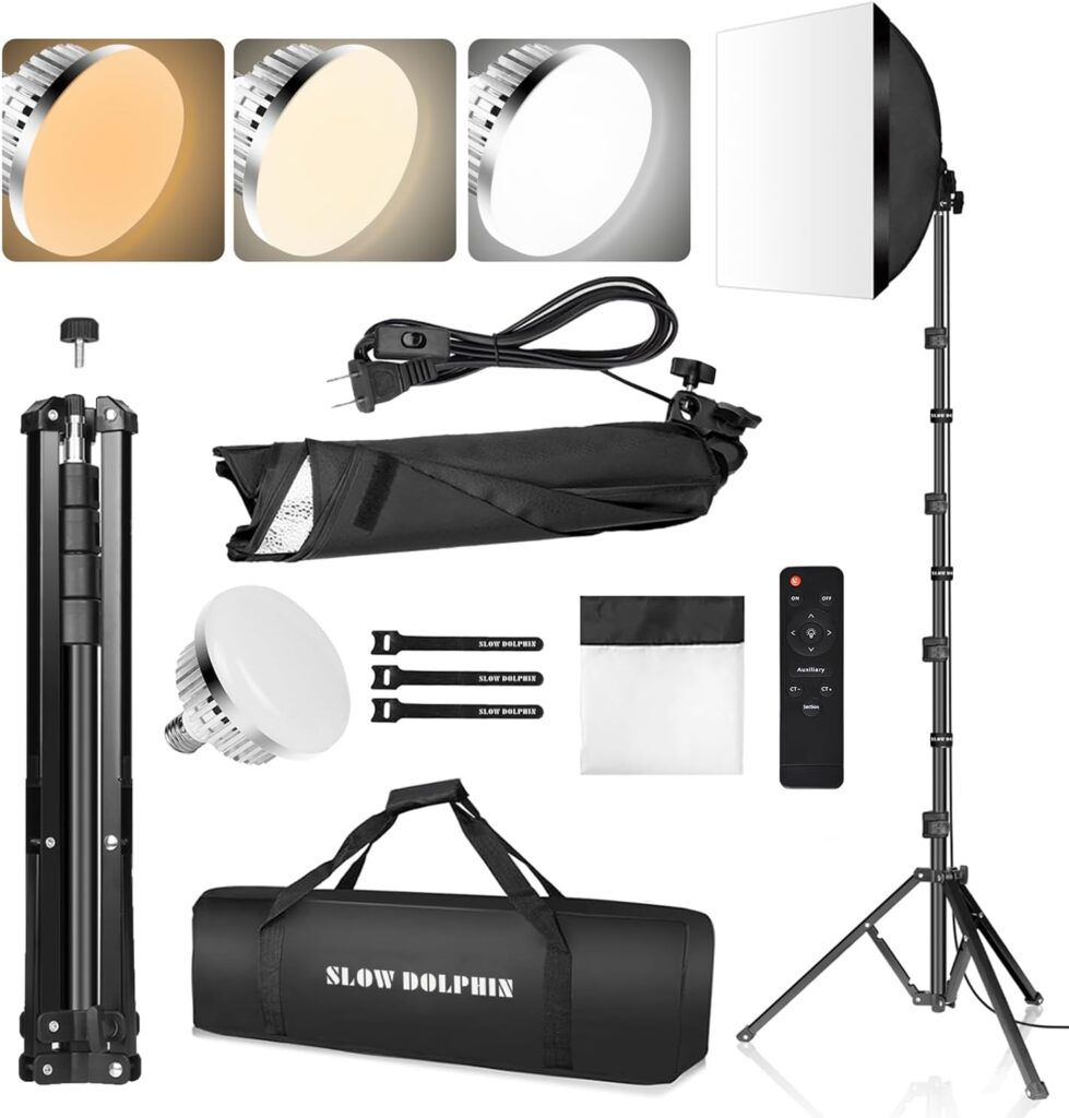 Slow Dolphin Photography Studio Softbox Lighting Kit With 16″X16″ Softbox And 3 Colors Temperature 85W Led Bulb With Remote,Professional Photo Studio Equipment For Portrait,Video Youtube (1Pack) Slow Dolphin Photography Studio Softbox Lighting Kit With 16″X16″ Softbox And 3 Colors Temperature 85W Led Bulb With Remote,Professional Photo Studio Equipment For Portrait,Video Youtube (1Pack)