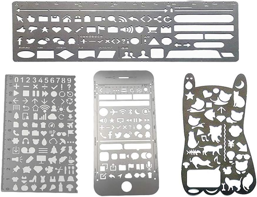 Bullet Journal Stencil Set,Ruler Drawing Painting Hollow Template Icon Tools Diy Kit For Scrapbook Album Card Planner Journal Making(Stainless Steel,4Pcs With Different Icons) Bullet Journal Stencil Set,Ruler Drawing Painting Hollow Template Icon Tools Diy Kit For Scrapbook Album Card Planner Journal Making(Stainless Steel,4Pcs With Different Icons)