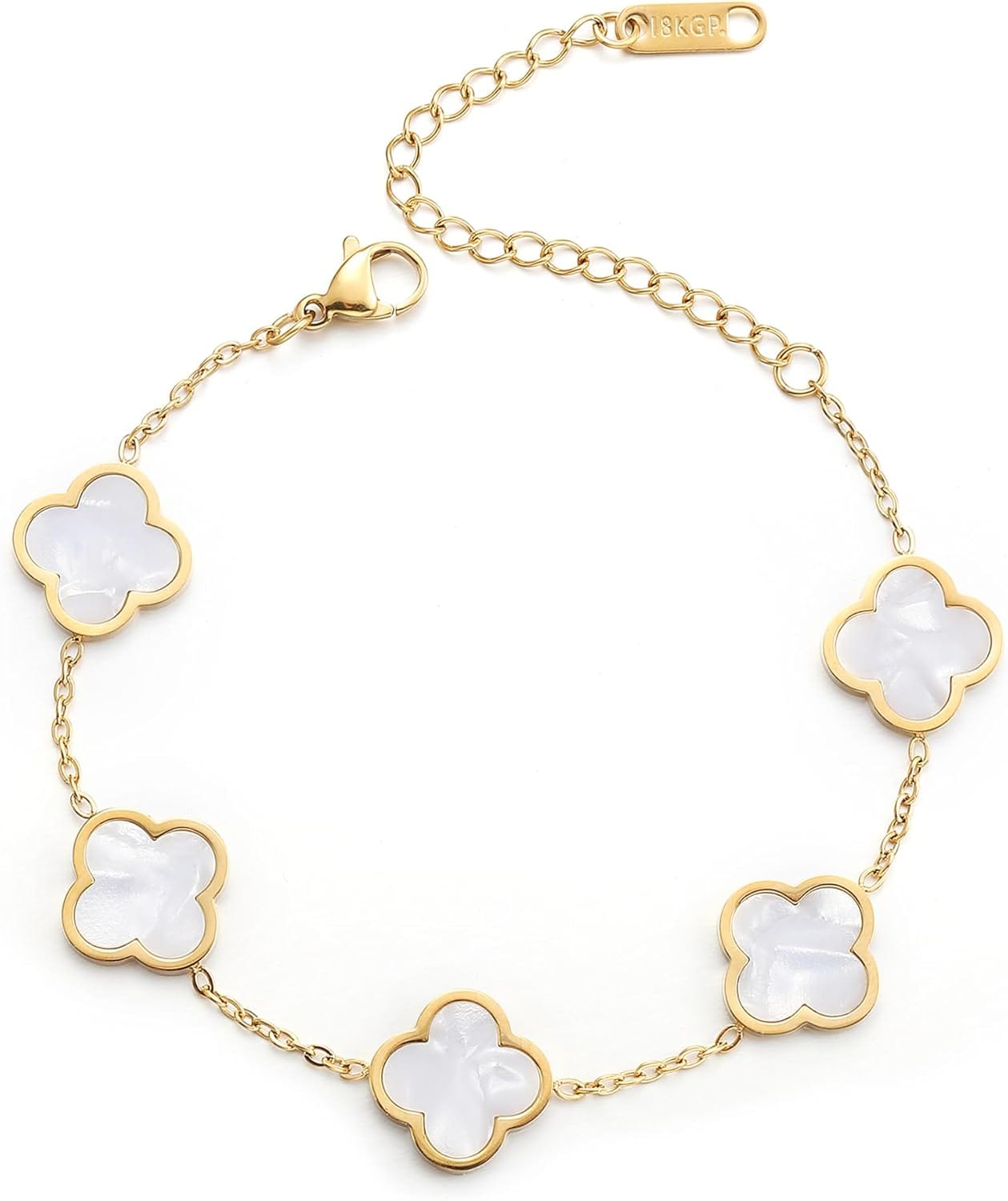 18K Gold Plated Clover Lucky Bracelet For Women White/Black/Red/Green Flower Four Leaf Link Bracelets Trendy Jewelry Gifts For Women 18K Gold Plated Clover Lucky Bracelet For Women White/Black/Red/Green Flower Four Leaf Link Bracelets Trendy Jewelry Gifts For Women