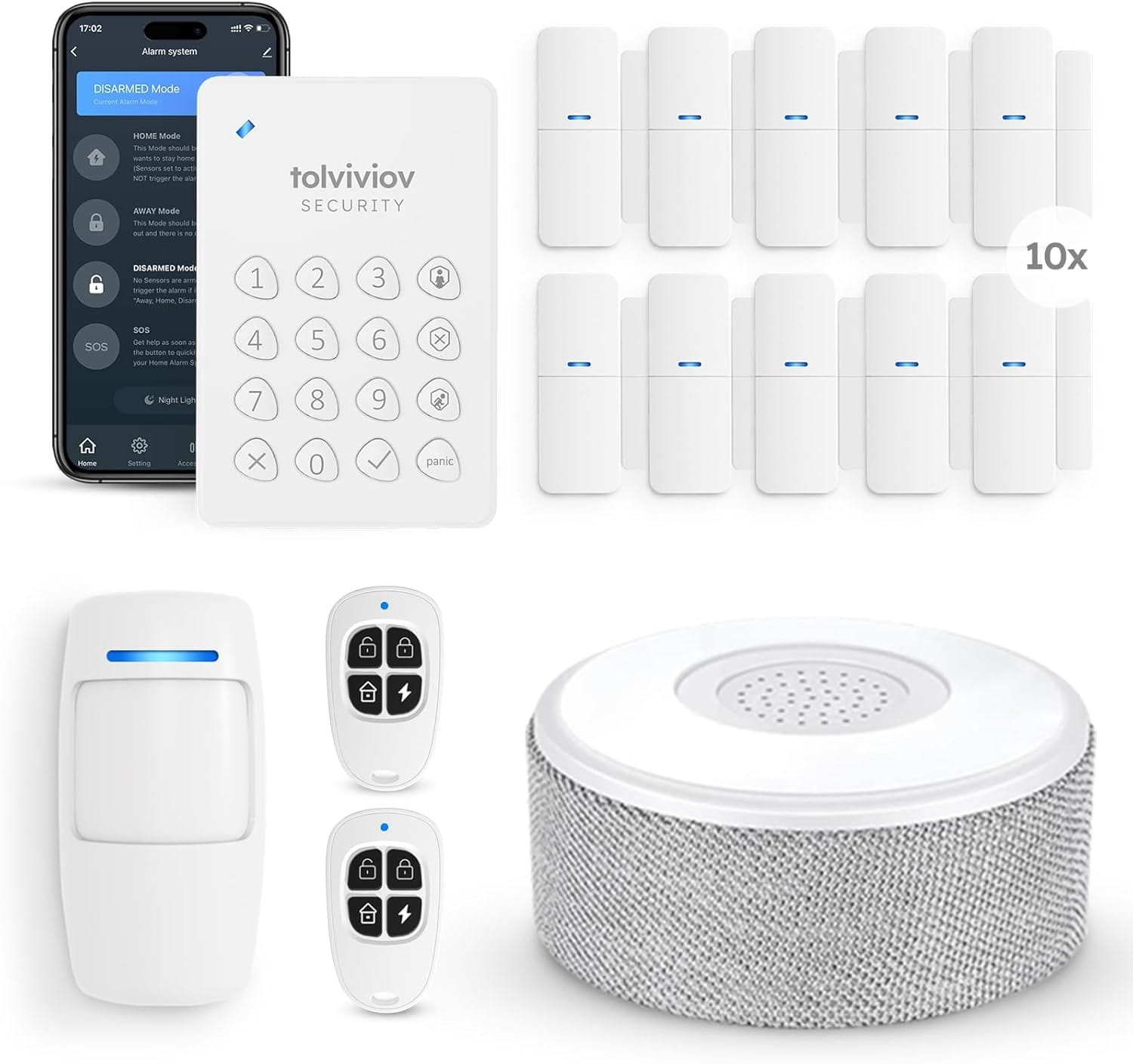Tolviviov Alarm System For Home Security, Door Alarm Systems, App Alerts, 15Piece Kit, No Monthly Fee, Wifi Alarm, Door Window Motion Sensor, For Home Security And Kids Safety
