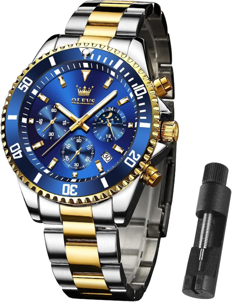 OLEVS Men Watch,Big Dial Watches for Men Stainless Steel Watch with Day Waterproof Analog Quartz Watches for Man Classic Business Wristwatch Luxury Luminous Round for Men Rotatable Bezel Watch