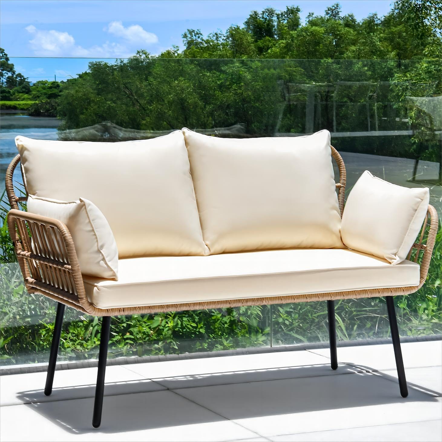Yitahome Love Seat Patio Sofa, All-Weather Wicker Loveseat Patio Sectional Furniture With Cushions & Lumbar Pillows, Outdoor Patio Furniture Set For Patio, Balcony, Backyard, Deck, Poolside – Beige Yitahome Love Seat Patio Sofa, All-Weather Wicker Loveseat Patio Sectional Furniture With Cushions & Lumbar Pillows, Outdoor Patio Furniture Set For Patio, Balcony, Backyard, Deck, Poolside – Beige