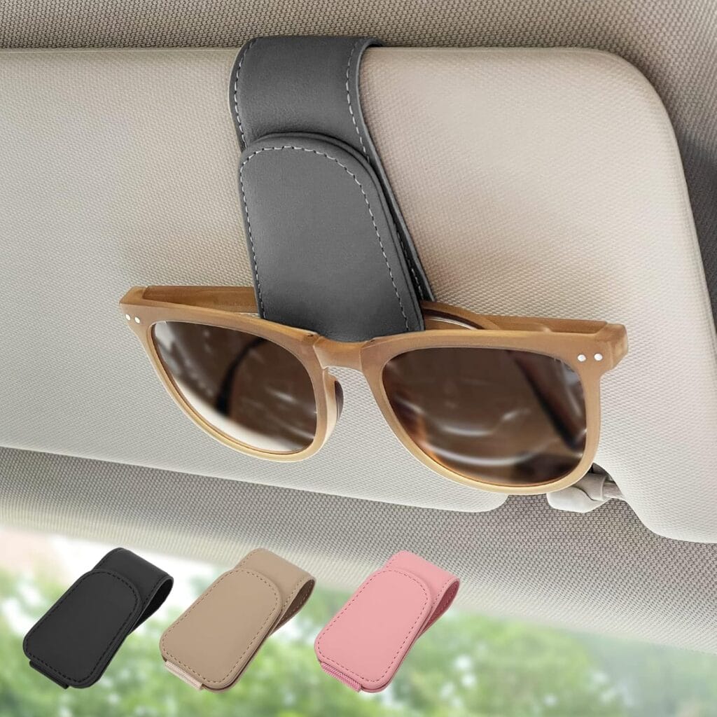 Magnetic Leather Sunglass Holder, Eyeglass Hanger Clip for Car Sun Visor, Suitable for Different Size Eyeglasses(Gray, 1 Pack) Magnetic Leather Sunglass Holder, Eyeglass Hanger Clip for Car Sun Visor, Suitable for Different Size Eyeglasses(Gray, 1 Pack)