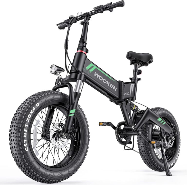 Wooken Electric Bike, 20”X4.0 Fat Tire Electric Bike for Adults,500W(Peak 750W) Foldable Electric Bike with 48V 10Ah Battery,Professional 7 Speed,Shock Absorber, 20MPH Ebike for Mountain Beach Snow