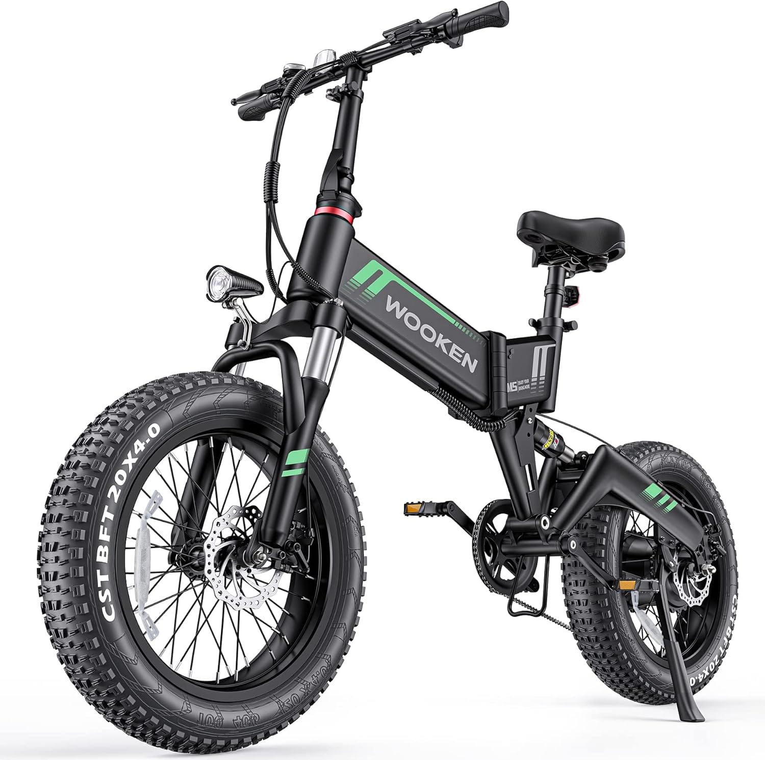 Wooken Electric Bike, 20”X4.0 Fat Tire Electric Bike For Adults,500W(Peak 750W) Foldable Electric Bike With 48V 10Ah Battery,Professional 7 Speed,Shock Absorber, 20Mph Ebike For Mountain Beach Snow