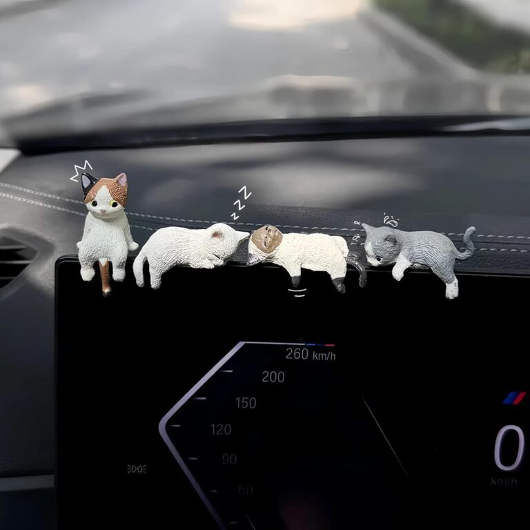 Cat Car Interior Aesthetic Accessories Dash Decorations, Set of 4 Cute Car Dashboard Decor Rearview Mirror Ornament for Women Girl (Kitten)