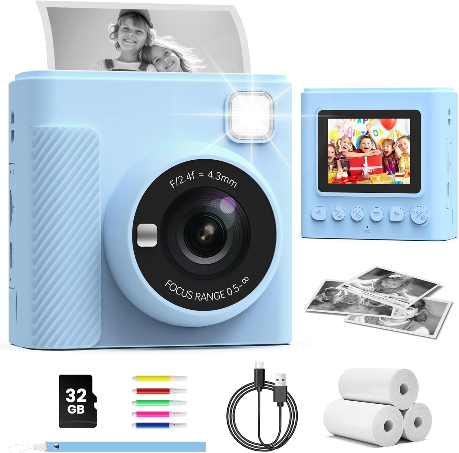 Kids Instant Print Camera, Christmas Birthday Gifts for Girls and Boys, 1080P HD Video Digital Kids Camera with Print Paper & 32G Card, Toddler Toy for 3-14 Years Old (Blue) Kids Instant Print Camera, Christmas Birthday Gifts for Girls and Boys, 1080P HD Video Digital Kids Camera with Print Paper & 32G Card, Toddler Toy for 3-14 Years Old (Blue)
