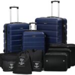 Kromax Lightweight 3 Piece Hardshell Luggage Set, Expandable, TSA Lock, 8 Packing Organizers, Reinforced Telescopic Handle, 360 Wheels, Blue