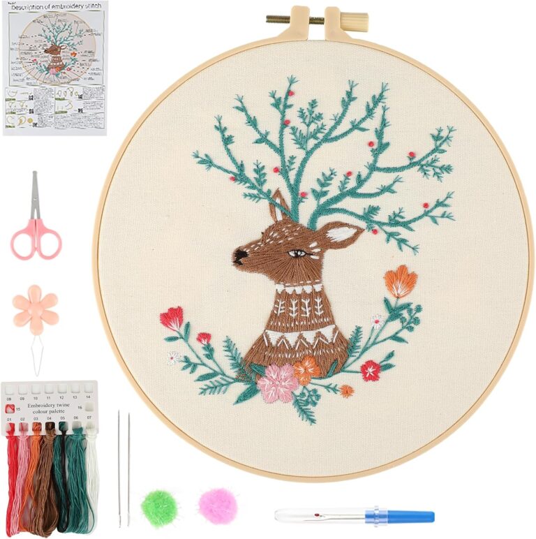 JOINRUN Embroidery Starter Kit for Beginners Adults: DIY Deer Cross Stitch Kit for Craft Lover Learn Hand Stitch, Includes Stamped Pattern,Hoop, Easy to Follow Instruction and Video