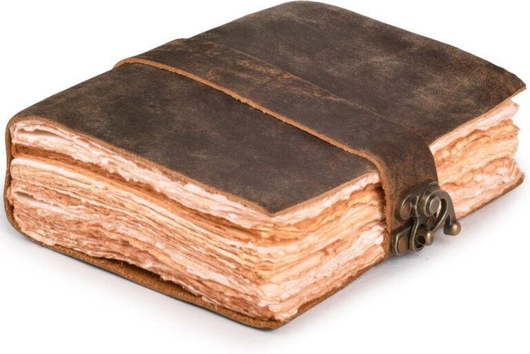 LEATHER VILLAGE Leather Bound Vintage Journal for Women & Men – Book of Shadows – Lock Closure – 200 Pages of Antique Deckle Edges Handmade Paper – Rustic Brown Color – 7 X 5 inches