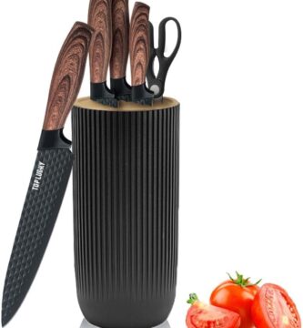 Knife Set, Wiztoynia 6-Piece Black Kitchen Knife Set for Home, Anti-Rust Non-stick Stainless Steel Sharp Chef Knife Set with Universal Knife Block for Kitchen, Ergonomical Design (Black)