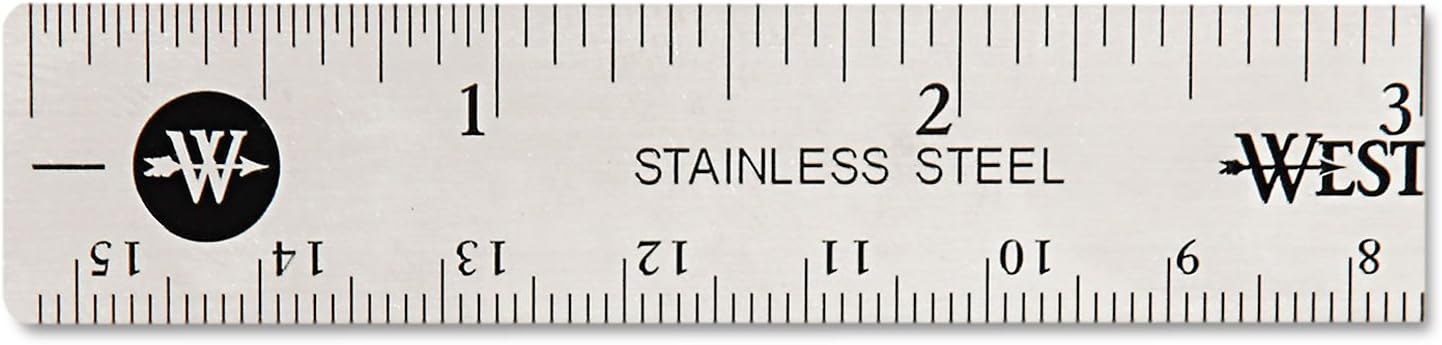 Westcott 10414 Stainless Steel Metal Ruler with Non-Slip Cork Base, 6 in