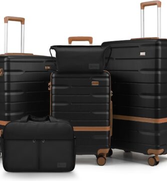 Luggage Sets 5 Piece Luggage Sets Lightweight Hard Shell Suitcases with Spinner Wheels for Family Travel – Durable PC+ABS Material Carry On Luggage (Black)