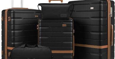 Luggage Sets 5 Piece Luggage Sets Lightweight Hard Shell Suitcases with Spinner Wheels for Family Travel – Durable PC+ABS Material Carry On Luggage (Black)