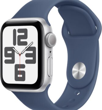 Apple Watch SE (2nd Gen) [GPS 40mm] Smartwatch with Silver Aluminum Case with Denim Sport Band S/M. Fitness and Sleep Trackers, Crash Detection, Heart Rate Monitor, Retina Display