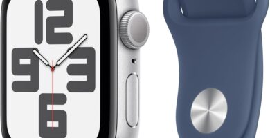 Apple Watch SE (2nd Gen) [GPS 40mm] Smartwatch with Silver Aluminum Case with Denim Sport Band S/M. Fitness and Sleep Trackers, Crash Detection, Heart Rate Monitor, Retina Display