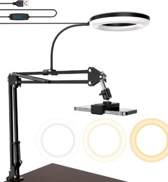 Overhead Camera Mount with Ring Light, 6‘’ Overhead Phone Mount Compatible with iPhone Camera Webcam, Articulating Arm Phone Mount for YouTube Live Stream Cooking Nail Video Recording