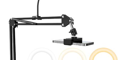 Overhead Camera Mount with Ring Light, 6‘’ Overhead Phone Mount Compatible with iPhone Camera Webcam, Articulating Arm Phone Mount for YouTube Live Stream Cooking Nail Video Recording