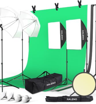 RALENO Photography Lighting Kit, 8.5 x 10 ft Backdrop Stands with Green Screen, Softbox and Umbrella with 5500 K, 97CRI, LED Bulbs, 3 Color Backdrops for Photo Studio Equipment, Portrait Product Shoot
