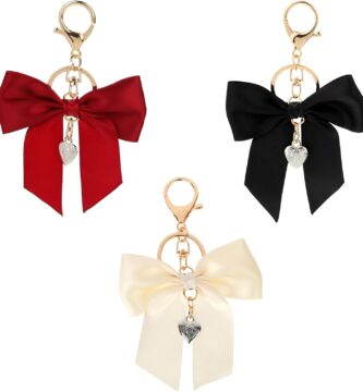 3 Pack Cute Bow Purse Charms – Red, White & Black Bowknot Key Chains for Handbag, Car Key Ring & Bag Charm Pendant