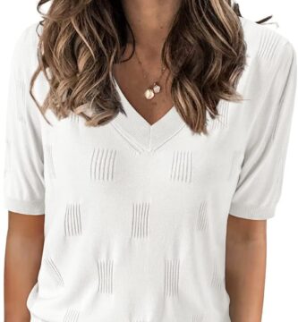 Arach&Cloz Women’s Lightweight Fall Sweater Tops Casual Short Sleeve Blouses Shirts