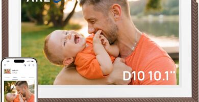 ARZOPA 10.1″ WiFi Digital Picture Frame 32GB HD IPS Anti-Glare Touch Screen Digital Photo Frame, Wall Mountable, Auto-Rotate, Easy Sharing Photos Videos &Custom Gifting via Free ARZOPA APP – D10 Brown