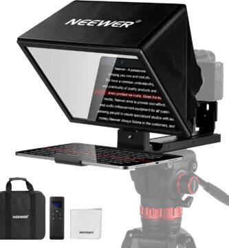 NEEWER Basics X12B Aluminum Alloy Liftable Teleprompter 12″ for iPad Tablet Phone DSLR Camera, No Assembly, Remote & App Control, Compatible with iOS Android, Pro for Online Teaching Live Streaming