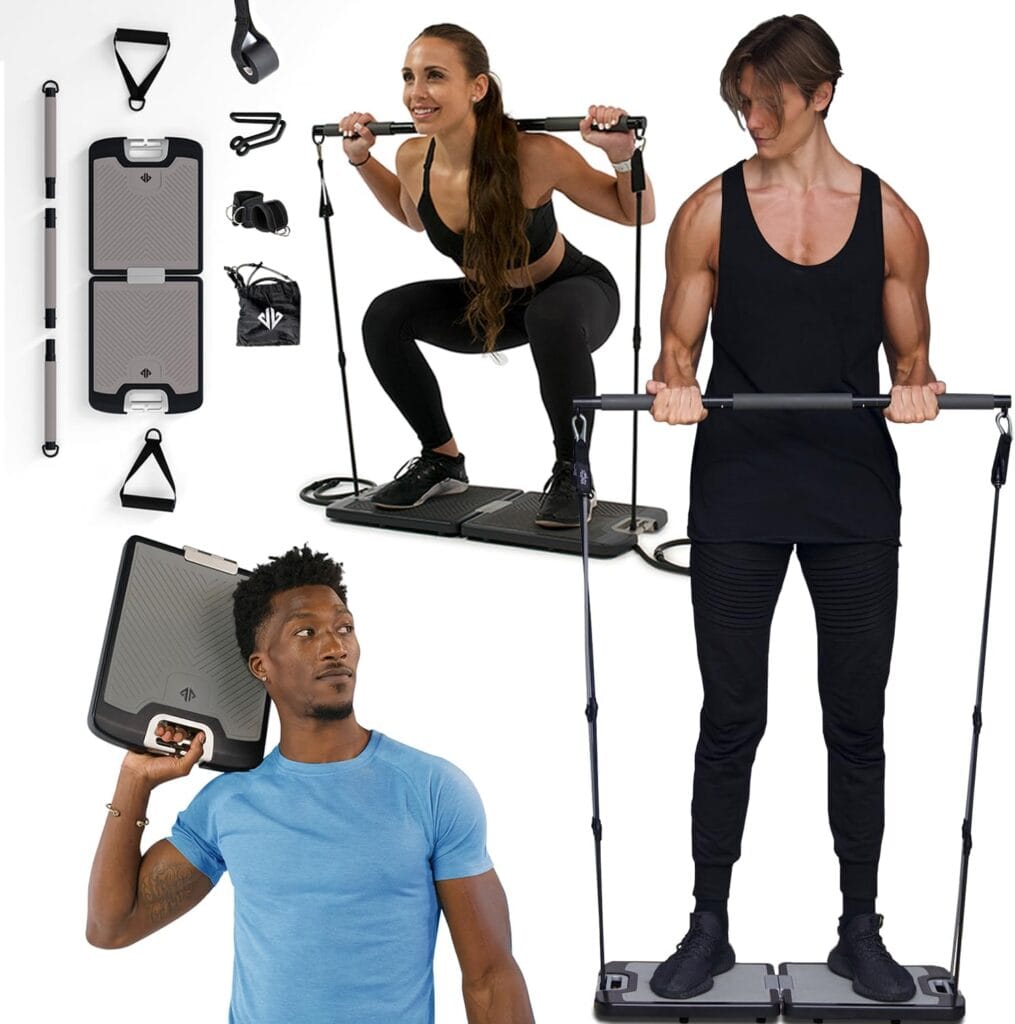 EVO Gym – Portable Home Gym Strength Training Equipment, at Home Gym | All in One Gym – Resistance Bands, Base Holds Gym Bar & Handles for Travel | Portable Gym & Home Exercise Equipment EVO Gym – Portable Home Gym Strength Training Equipment, at Home Gym | All in One Gym – Resistance Bands, Base Holds Gym Bar & Handles for Travel | Portable Gym & Home Exercise Equipment