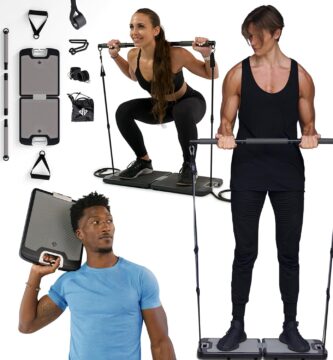 EVO Gym – Portable Home Gym Strength Training Equipment, at Home Gym | All in One Gym – Resistance Bands, Base Holds Gym Bar & Handles for Travel | Portable Gym & Home Exercise Equipment